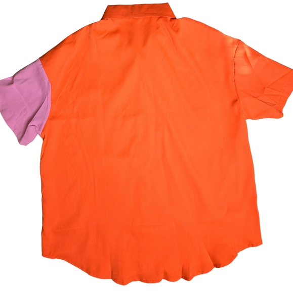Shein oversized orange and pink button down short sleeve shirt women's size med - Picture 2 of 3